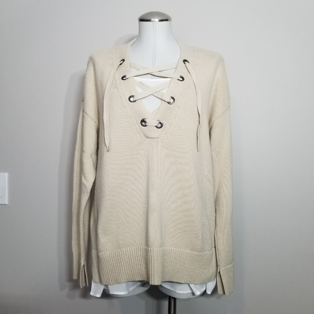VERA WANG Pullover Lace Up 2Fer NWT Large